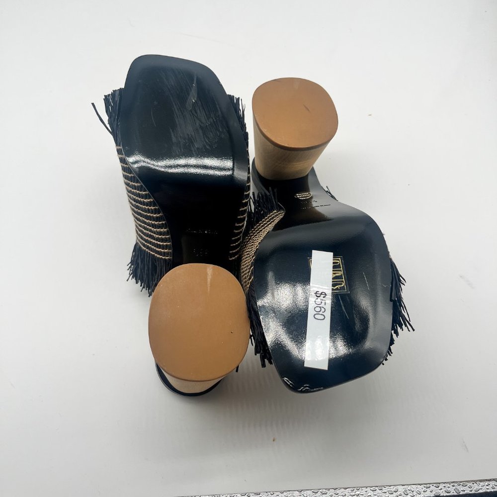 Proenza Schouler Straw Black and Beige Slide Sandal Block Heel Sz 36.5 - Picture 10 of 11